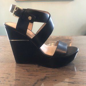 Aldo black leather platform wedge sandals